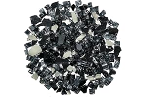 ISHYAN Fire Glass for Propane Fire Pit, 1 lb 1/2 inch Black Reflective Fire Glass Rocks for Gas Fireplace Firepit Outdoor Fire Table Landscaping