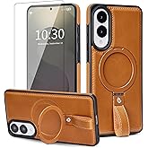Butaiga for Samsung Galaxy S25 Edge Leather Case with Stand, Anti-Slip Grip Ring, Fits for MagSafe (Brown, S25 Edge-6.7inch)