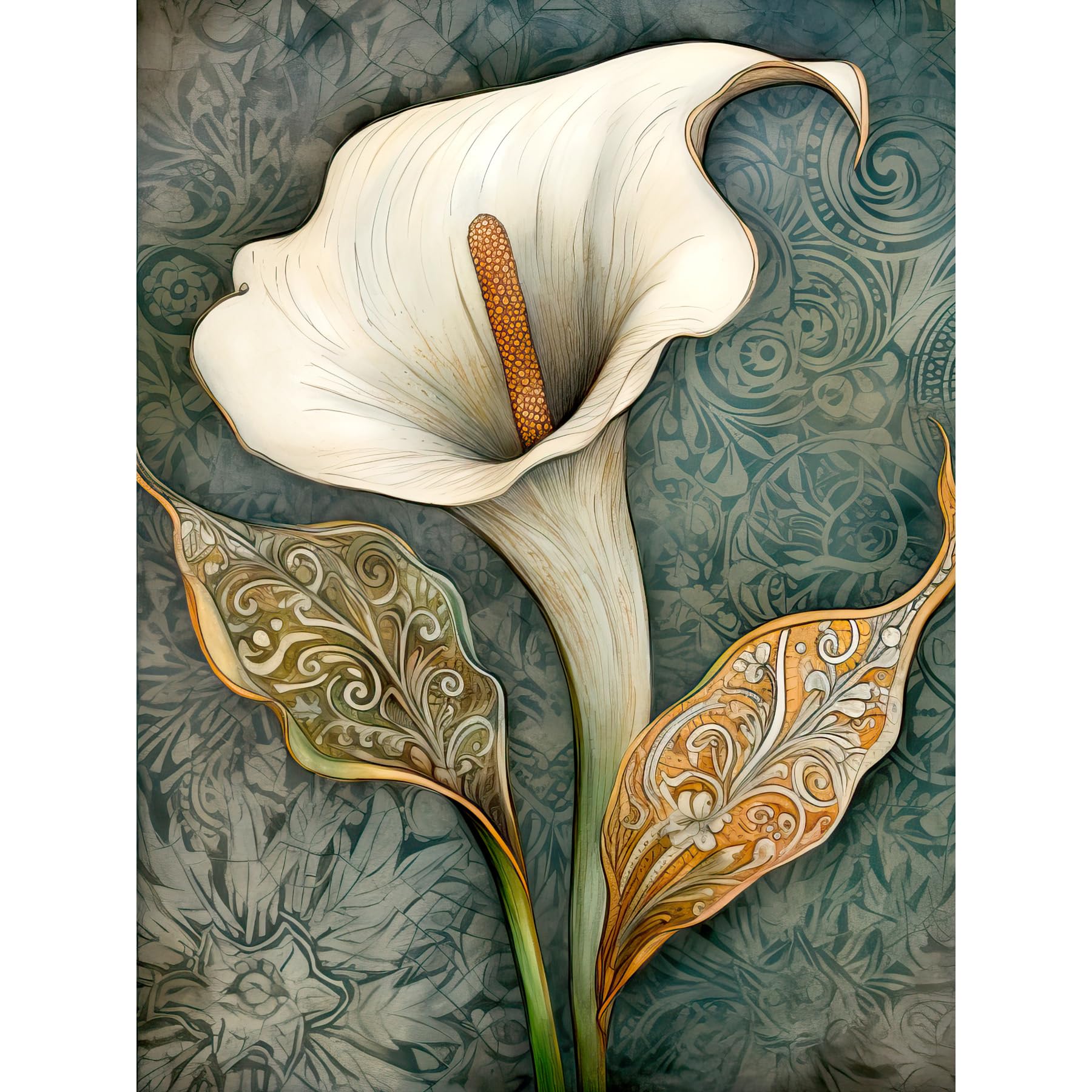Artery8 William Morris Style Art Nouveau Calla Lily Flower Extra Large XL Wall Art Poster Print
