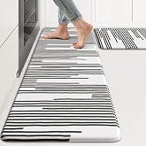 KIMODE Anti Fatigue Mats for Kitchen Floor,Farmhouse Kitchen Rugs Sets of 2 | 17"x47"+17"x29" Cushioned Kitchen Floor Mat Non Skid,Memory Foam Kitchen Mat for Laundry Office Sink Desk Black Lines Decor