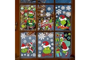 LSCQYYCC-100 Pc Grinch Christmas Window Clings Decorations for Glass Window，Christmas Decorations Christmas Window Stickers for Holiday Window Clings Winter Decorations 9 Shee
