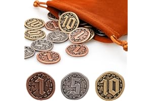 v2croft 30 PCS Metal Coins for Board Games, Antique Gold Silver Copper Tokens with Face Value for DND, Tabletop RPG, Pirate P