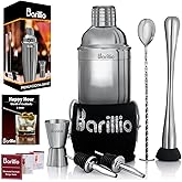 Barillio Mixology Bartender Kit - 8 pcs Stainless Steel Travel Cocktail Shaker Set with Bag - Bar Tools Set with Martini Shak