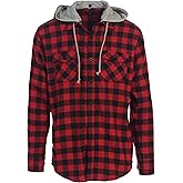 Gioberti Men's Removable Hoodie 100% Cotton Plaid Checkered Flannel Button Down Shirt