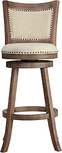 Cortesi Home Padded Back Marko Bar Stool Beige Fabric Swivel Seat, 30", Driftwood