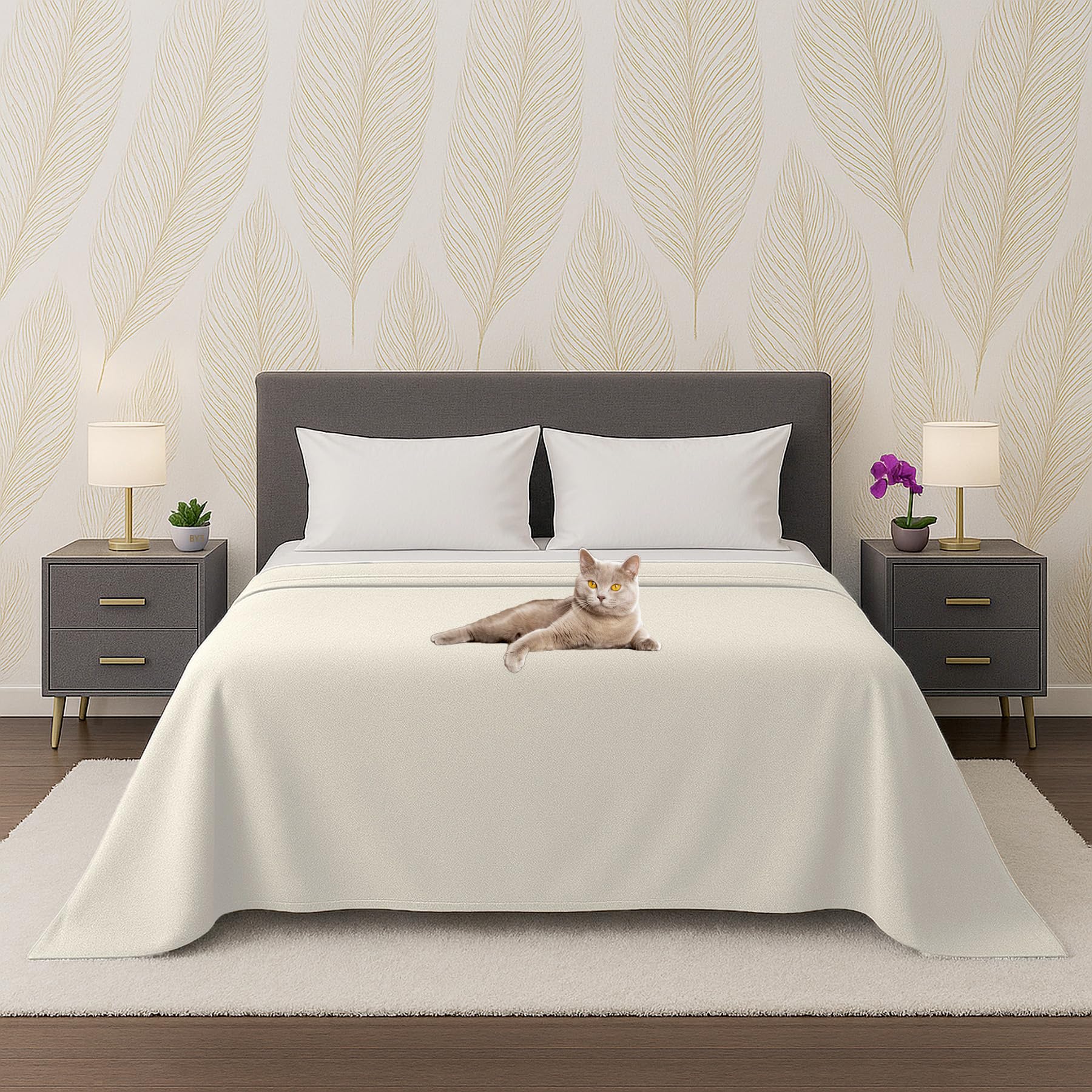 Byour3 - 100% Pure Cotton Organic Bedspread Lightweight King Size Double Single Bed Furnishing Cloth Rectangular Multipurpose Hypoallergenic Bedcover Washable (Delta Ivory, Single)