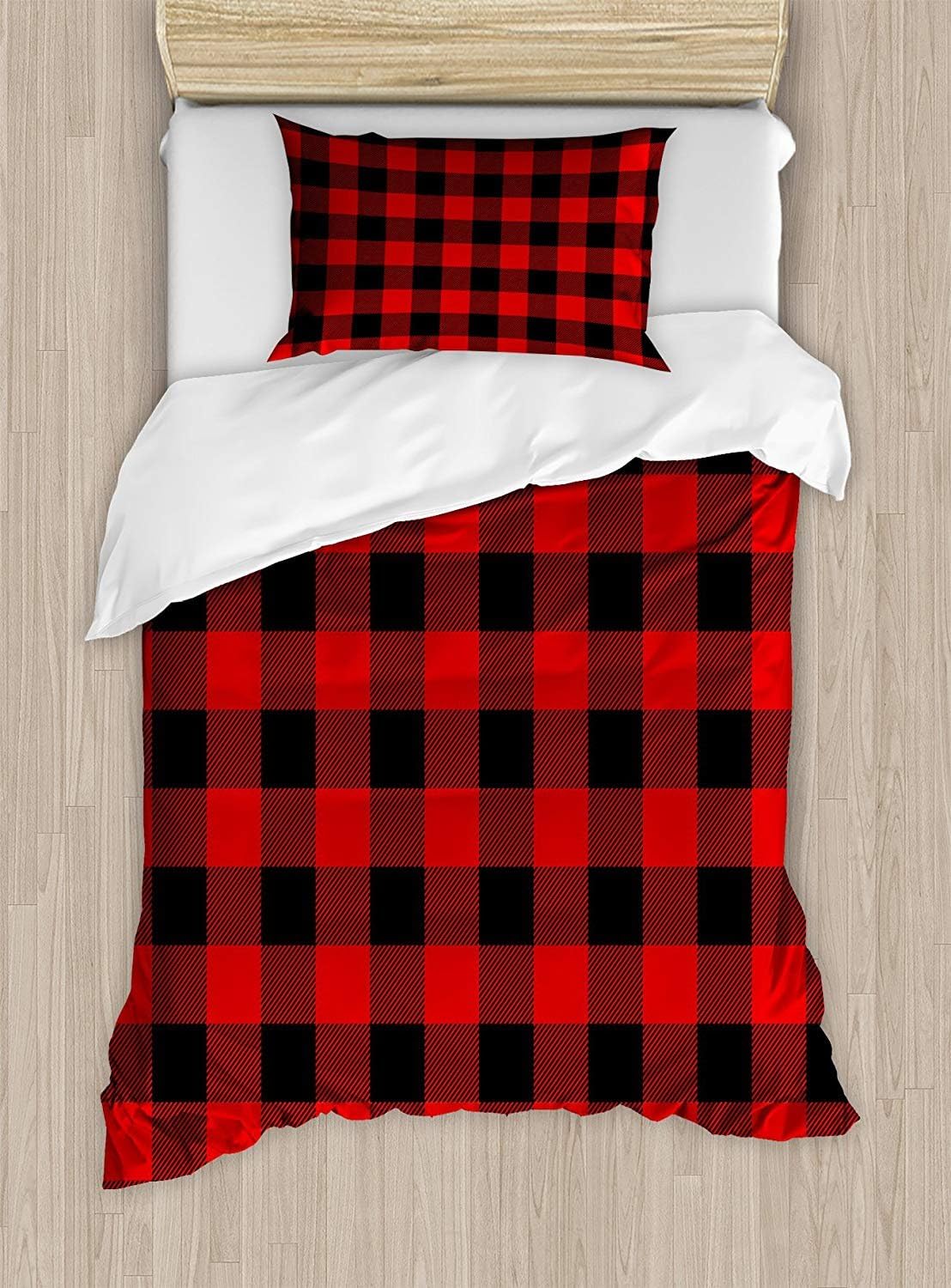 Twin XL Extra Long Bedding Set,Plaid Duvet Cover Set,Lumberjack Fashion Buffalo Style Checks Pattern Retro Style with Grid Composition,Include 1 Flat Sheet 1 Duvet Cover and 2 Pillow Cases