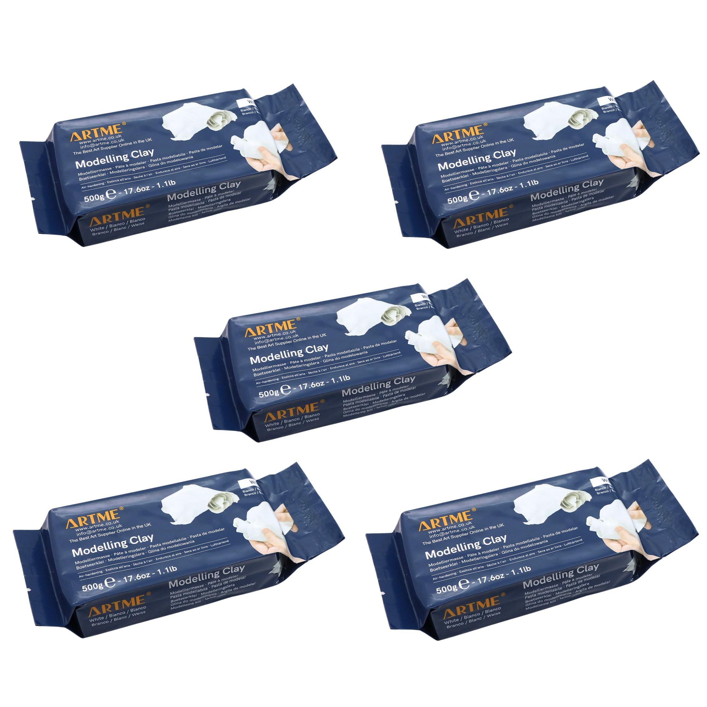 ARTME Modelling Clay White 2500g (500g x 5pk) Air Hardening for Arts and Creative Crafting - Air-Dry, Individual Package 500g x 5pk