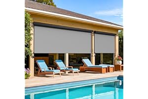 Wisteria Lane Outdoor Roller Shade (10'W X 8'H)420GSM New Material with 95% UV Protection,Cordless Aluminum Outdoor Blinds with Crank Handle and Valance,Patio Shade for Shading,Privacy Protection,Gray