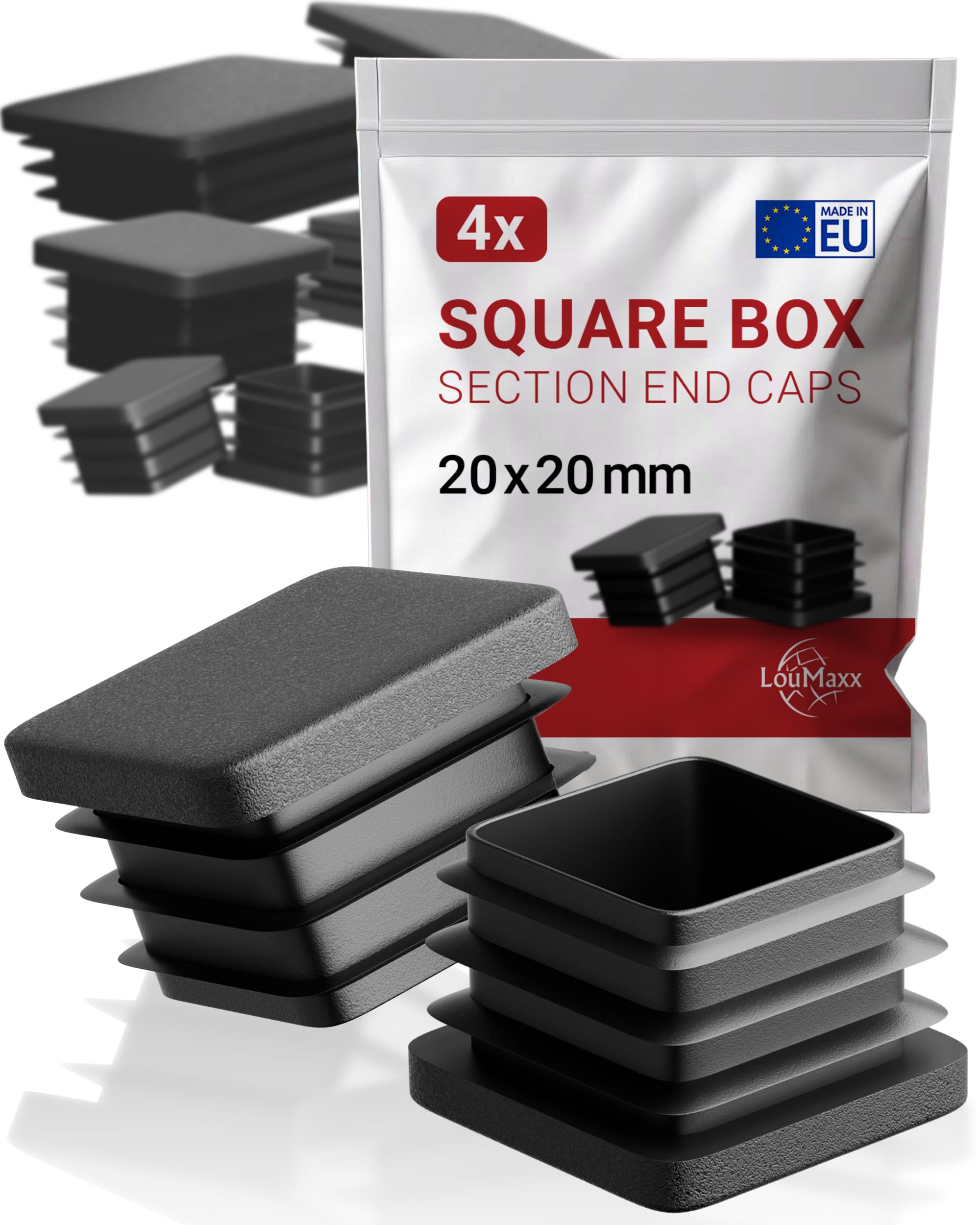 LouMaxx Lamellar Plugs 20 x 20 mm - Black Pipe Cover for Square Tube - Post Caps Made of Robust Plastic