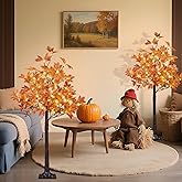 LIGHTSHARE 2PCS 4FT 144LED Artificial Lighted Maple Tree Warm White Halloween Fall Decorations Indoor Outdoor, Orange