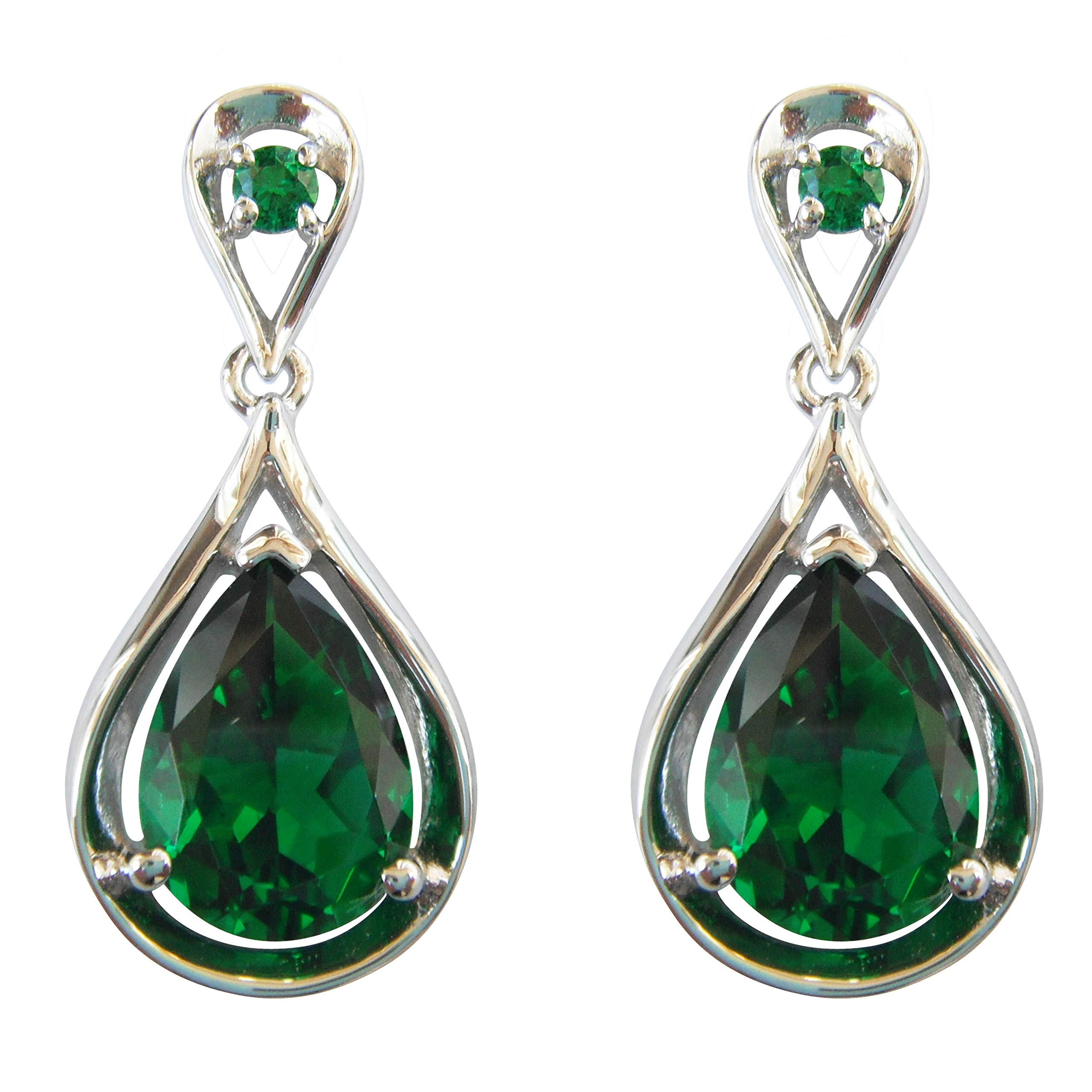 Navachi 925 Sterling Silver 18k White Gold Plated 7.1ct Square Emerald Az9720e Drop Stud Earrings
