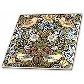 3dRose William Morris Strawberry Thief Pattern - Ceramic Tile, 6-Inch (ct_219390_2),Multicolor