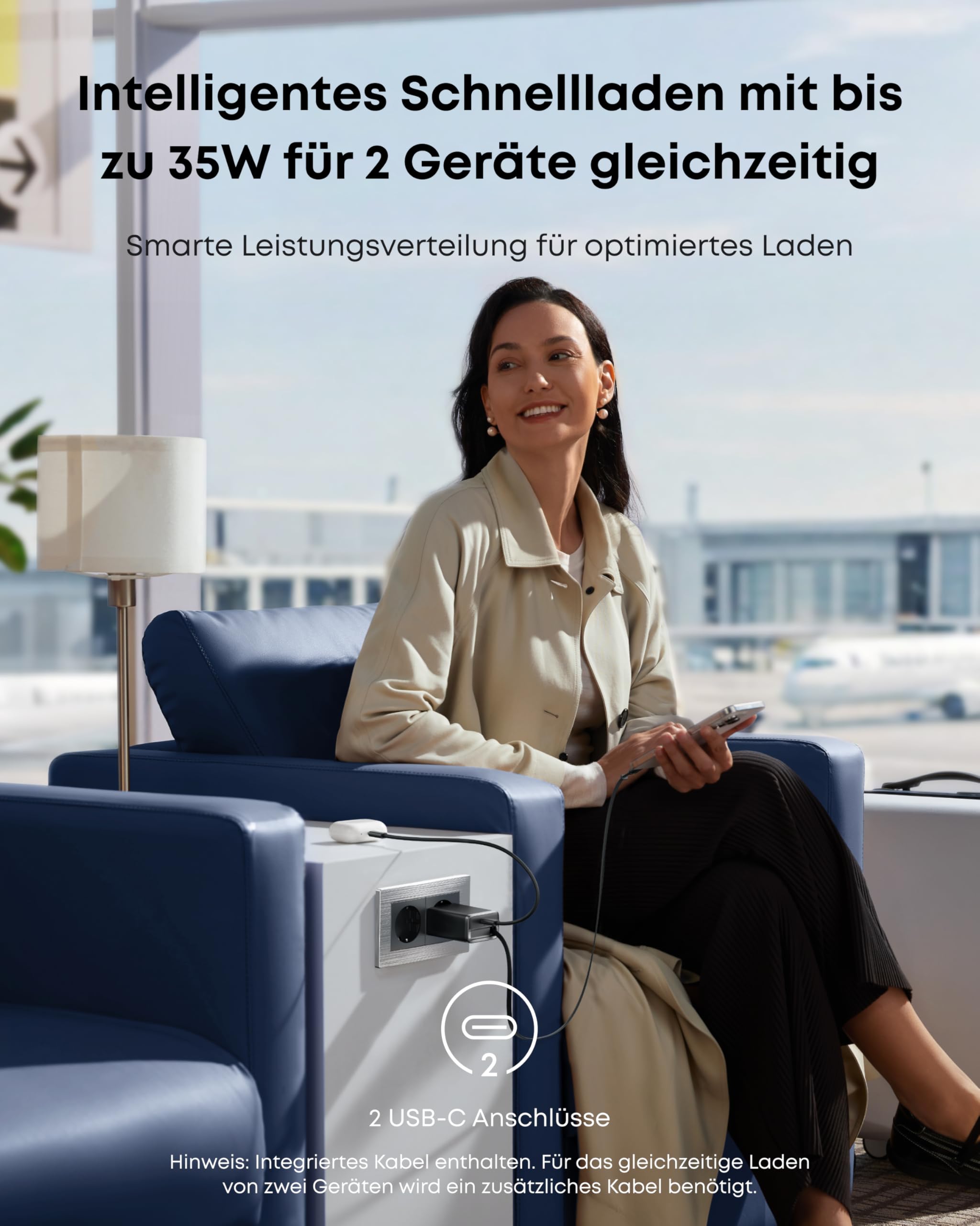 Anker Nano USB-C Ladegerät, 35W Max, kompaktes Netzteil, 2 Anschlüsse, Strapazierfähiges & integriertes Anker InstaCord-Kabel zum Ausziehen, Für iPhone 17/16/15 Serie, iPad, Pixel(Keine Powerbank) 4