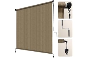 Artpuch Patio Shades Roll Up Outdoor Roller Shade (8'Wx8'H), Cordless Exterior Roller Blinds Cloth for Porch Pergola Gazebo, Walnut
