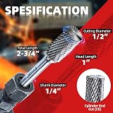 EZARC SB-5 Tungsten Carbide Burr 1/4 In Shank Cylinder End Cut Double Cut view 4