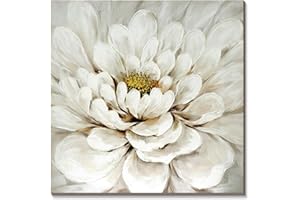 Sofoney - White Flower Canvas Wall Art with Hand Painted Texture, Large Blooming Floral Picture Wall Decor Elegant Flower Paintings for Living Room Bedroom Office - 30"x30"