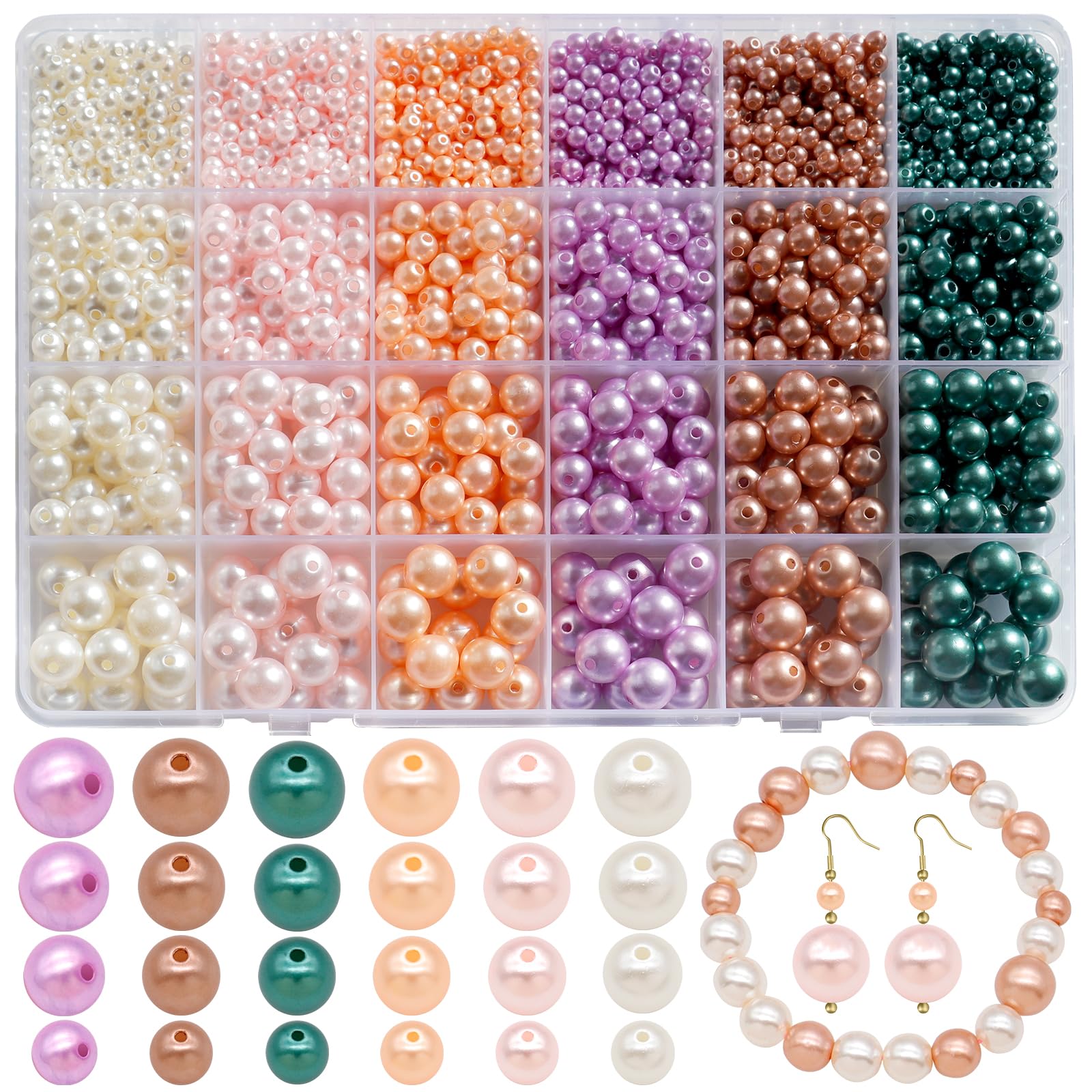 Dotilili 1890 Pcs Pearl Beads, 4/6/8/10mm Round Glass Pearl Beads for Jewelry Making Smooth Spacer Loose Pearls Bead with Holes for Crafting Bracelet Necklace Earrings DIY Decorations Gift