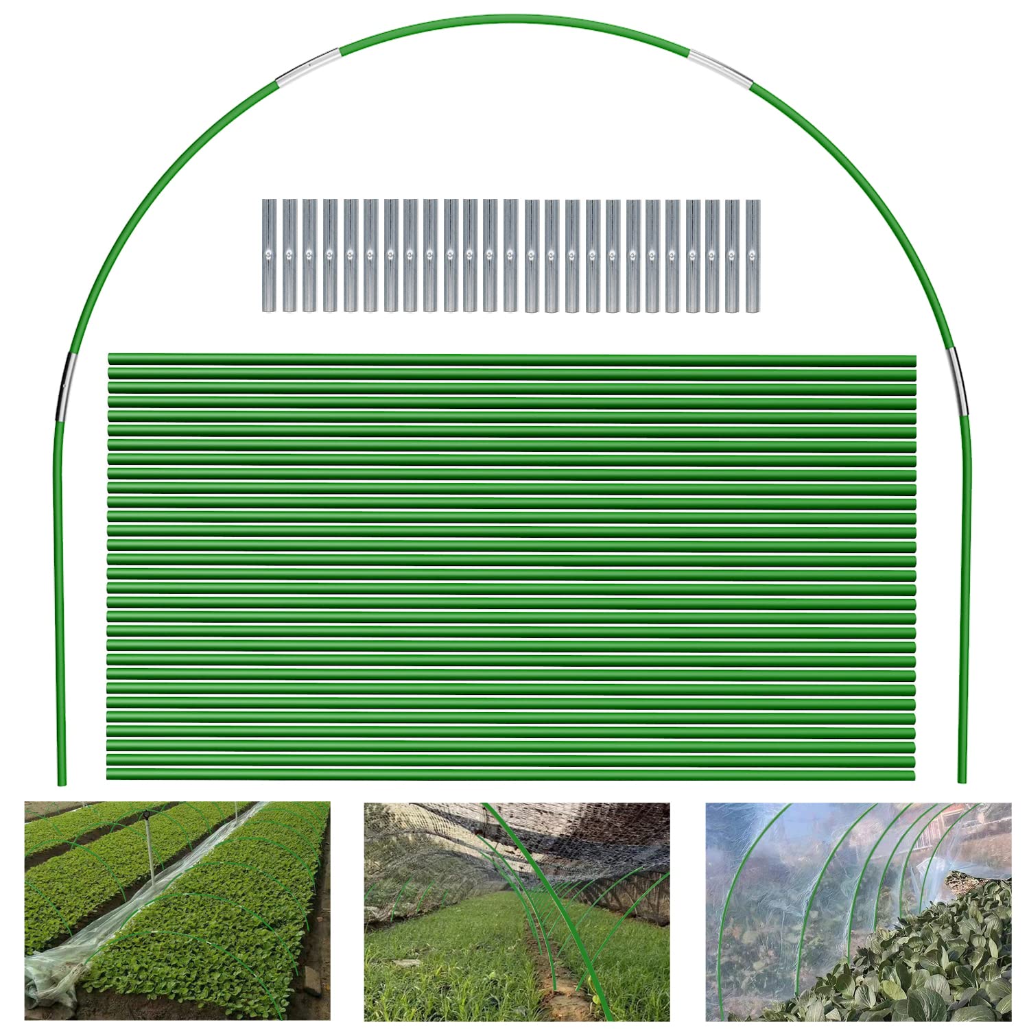 Garden Hoops for Netting 30 Pack 17 Inch Greenhouse Hoops Tunnel Kit for Raised Beds, Cloche Frame for Plant Freeze Cover, Insect Mesh & Fruit Cage Supports - Green Fiberglass Plant Protection Frame