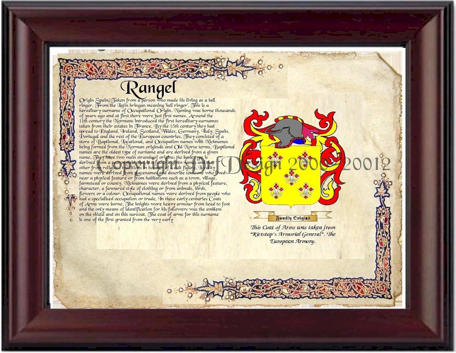 Rangel Coat of Arms/ Family Crest on Fine Paper and Family History Picture Posters Rangel Coat of Arms/ Family Crest on Fine Paper and Family History Picture Posters