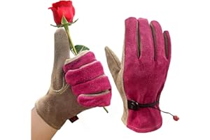 AOUCHI Leather Work Gloves for Women with Cotton Lining, Medium Thorn Proof Cactus Gardening Yard Work Gloves for Rose Pruning, TIG/MIG Welding, Construction, Driving