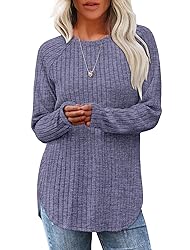 Saloogoe Womens Long Sleeve Tops Casual Plain T