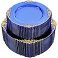 Joyido 102PCS Blue Plastic Plates - Royal Gold Disposable Plates - Clear Blue Party Plates Include 51PCS 7.5inch Dessert Plates 51PCS 10.25inch Dinner Plates for Weddings & Parties