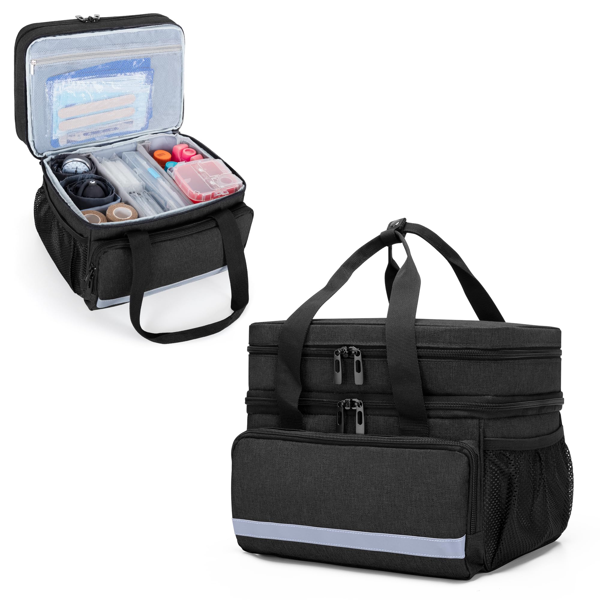 CURMIO Double Layer First Aid Bag Empty, Family Trauma Bag, Emergency Medical Kits Bag, Medicine Storage Bag for Home and Travel, Black (Patented Design)