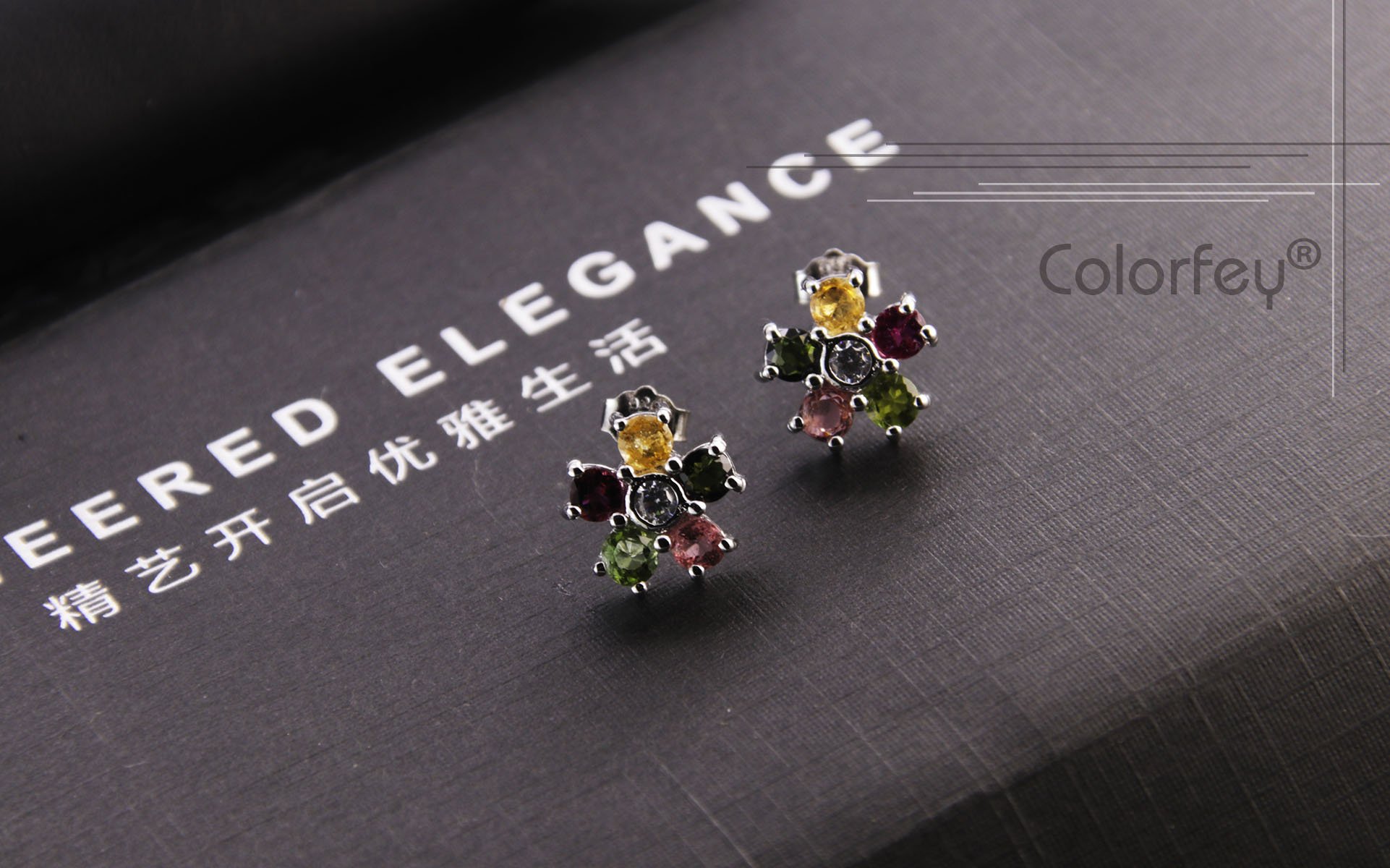 COLORFEY Flower S925 Sterling Silver multi color Tourmaline Natural Gemstone Earring Studs for Women