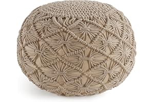 Lane Linen Pouf Ottoman Hand Knitted Cable Style Pouf - Macramé Pouf - Floor Ottoman - 100% Cotton Braid Cord - Handmade & Ha