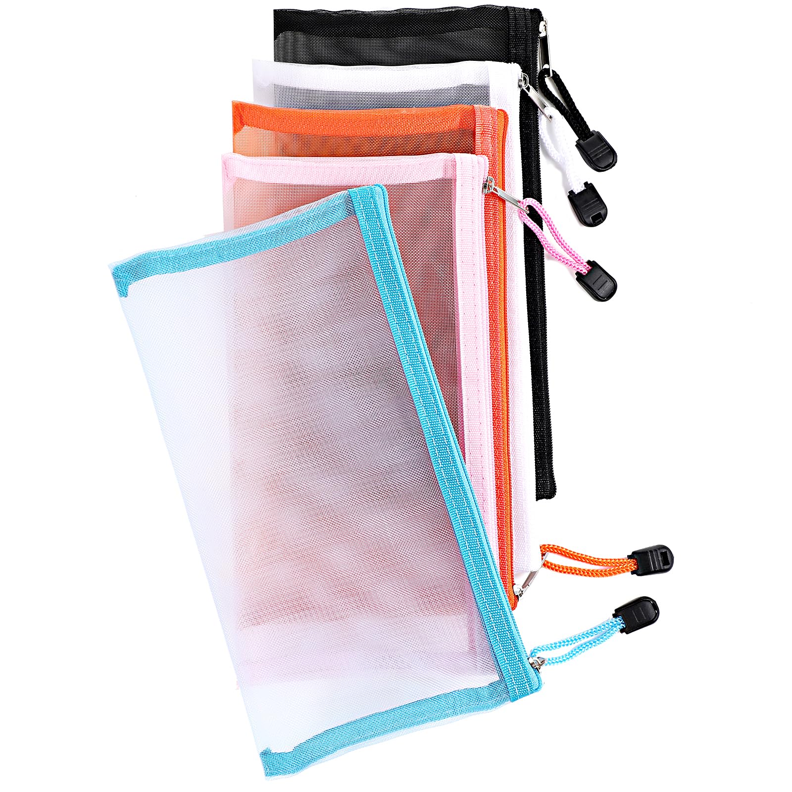 Oruola 5pcs Mesh Zipper Pouch Bags,Zip Plastic Wallets,Mesh Pencil Case,Zip Wallets Folders Makeup Bag for Beauty Makeup Lipstick Cosmetic,22 x 11.5 CM Clear Pencil Pouch for School & Office Supplies