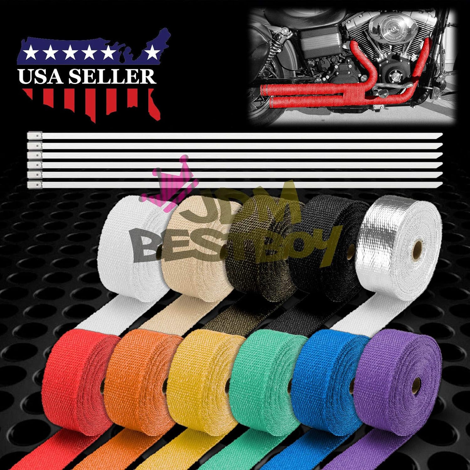 JDMBESTBOY Teal Exhaust Pipe Insulation Thermal Heat Wrap 2