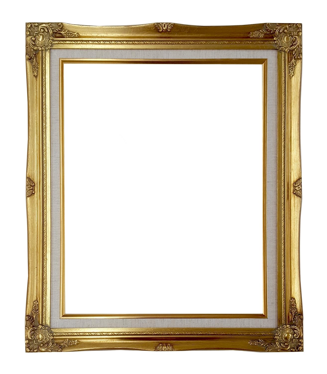 Ornate Baroque Gold Painted Wooden Frame with Cream Linen