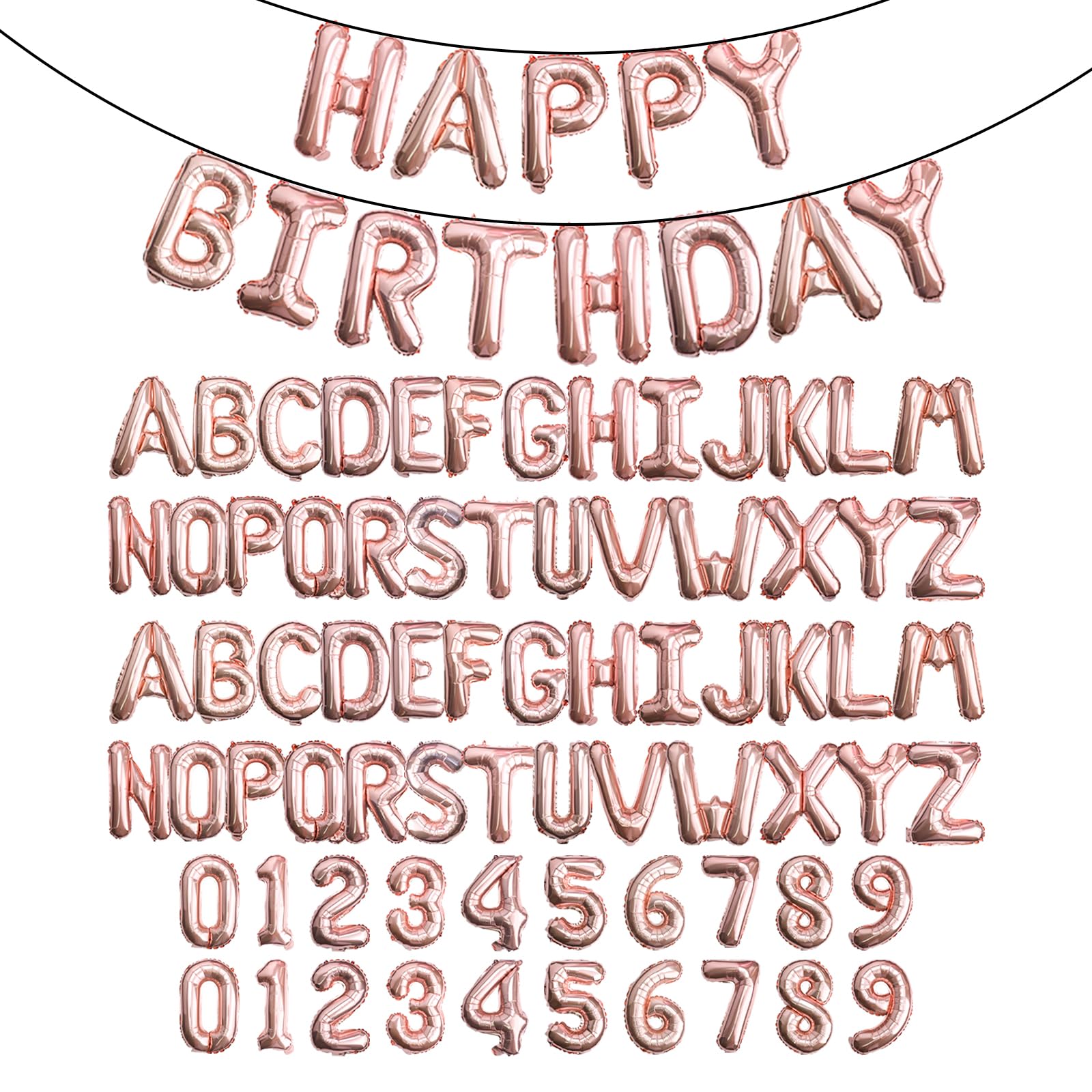 Photo 1 of [85 PCS] 16" Rose Gold Letter Number Balloons, Happy Birthday & 2 Sets of A-Z 0-9, Foil Mylar Aluminum Hanging Alphabet for Graduation New Year eve Birthday Party Decorations