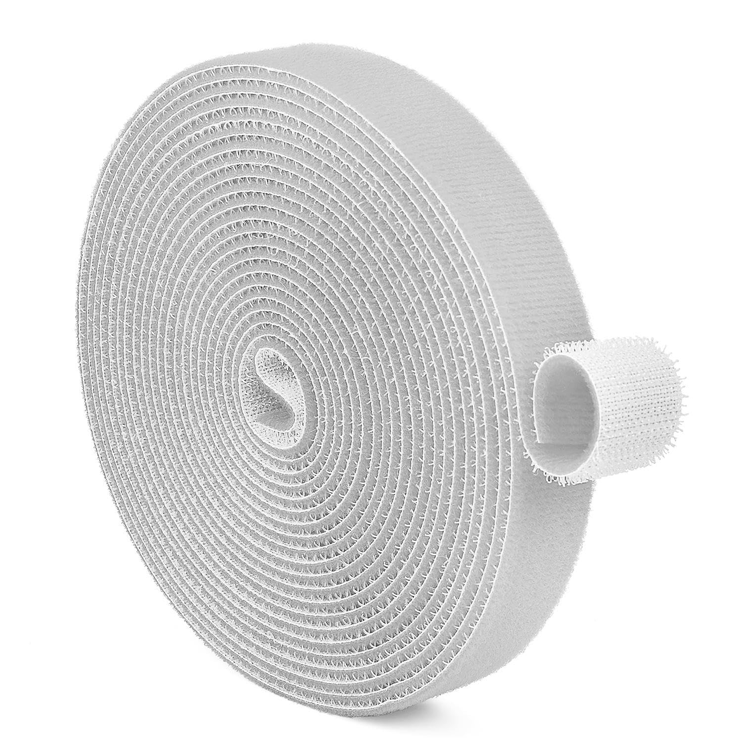 TNP Hook and Loop Tape Strap Cable Ties Fastener (White) (15 Feet) - Sticky Self Adhesive Nylon Fabric Roll Wrap 0.75" Wide 5 Yards Reusable for Cutting Custom Length Cord Wire Fastening