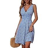 OURIN Women's Spring Deep V Neck Sleeveless Floral Sundresses with Pockets Flowy Summer Dresses for Women