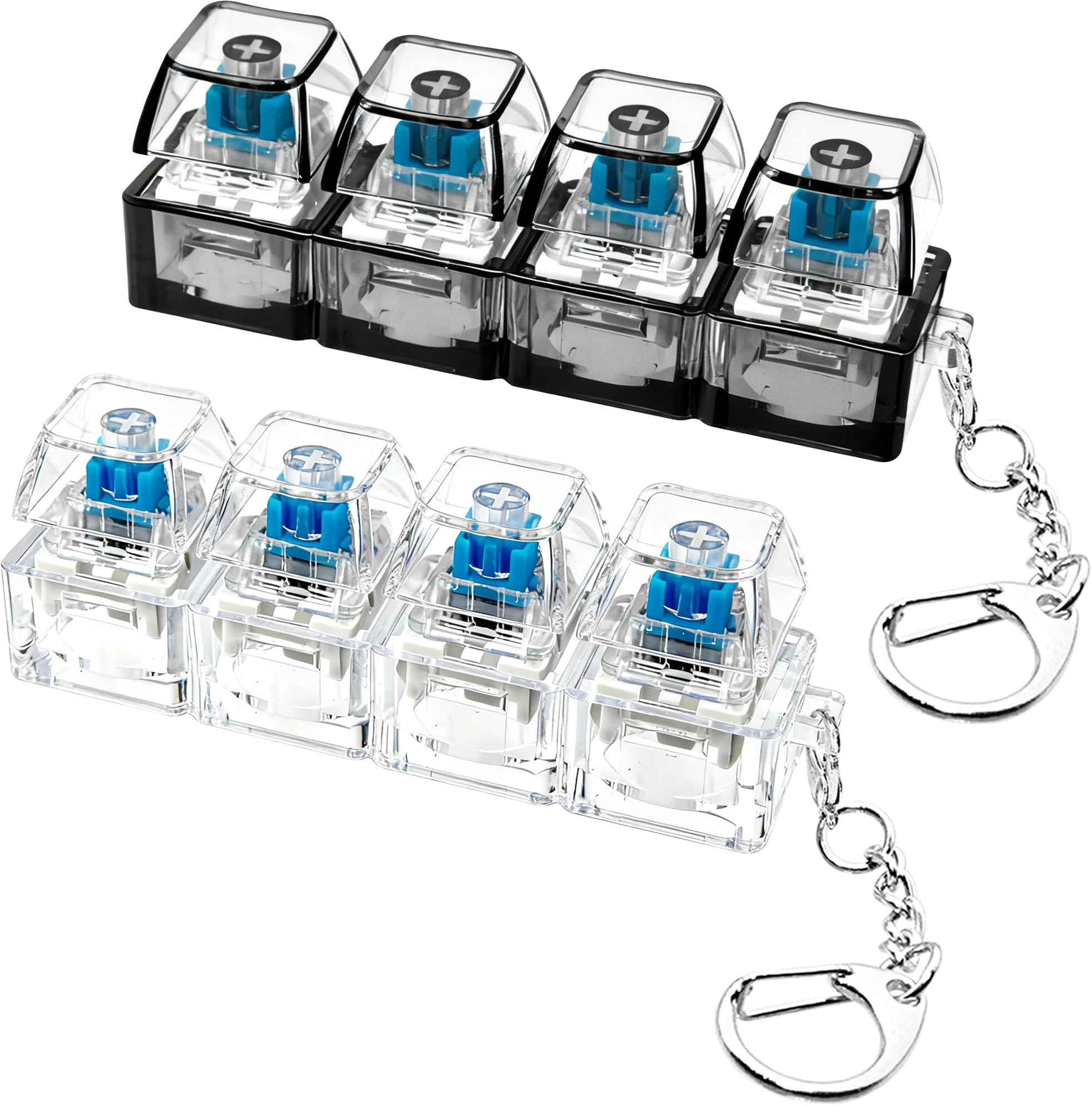 Photo 1 of 2 PCS Keyboard Fidget Toy, Keyboard Fidget Keychain 4-in-1 Keyboard Decompression Button Finger Clicker Toys, Button Stress Relief Fidget Gifts to Relief Stress (Clear Black)