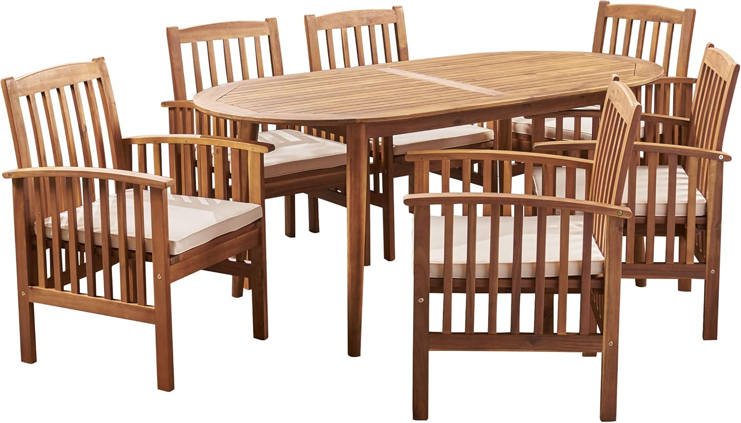 Great Deal Furniture Spring Acacia Patio Dining Set, 6-Seater, 71