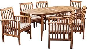 Great Deal Furniture Spring Acacia Patio Dining Set, 6-Seater, 71