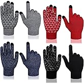 SATINIOR 4 Pairs Winter Warm Gloves Knit Touchscreen Anti Slip Silicone Mittens with Gripper Dots for Women Men Cold Weather