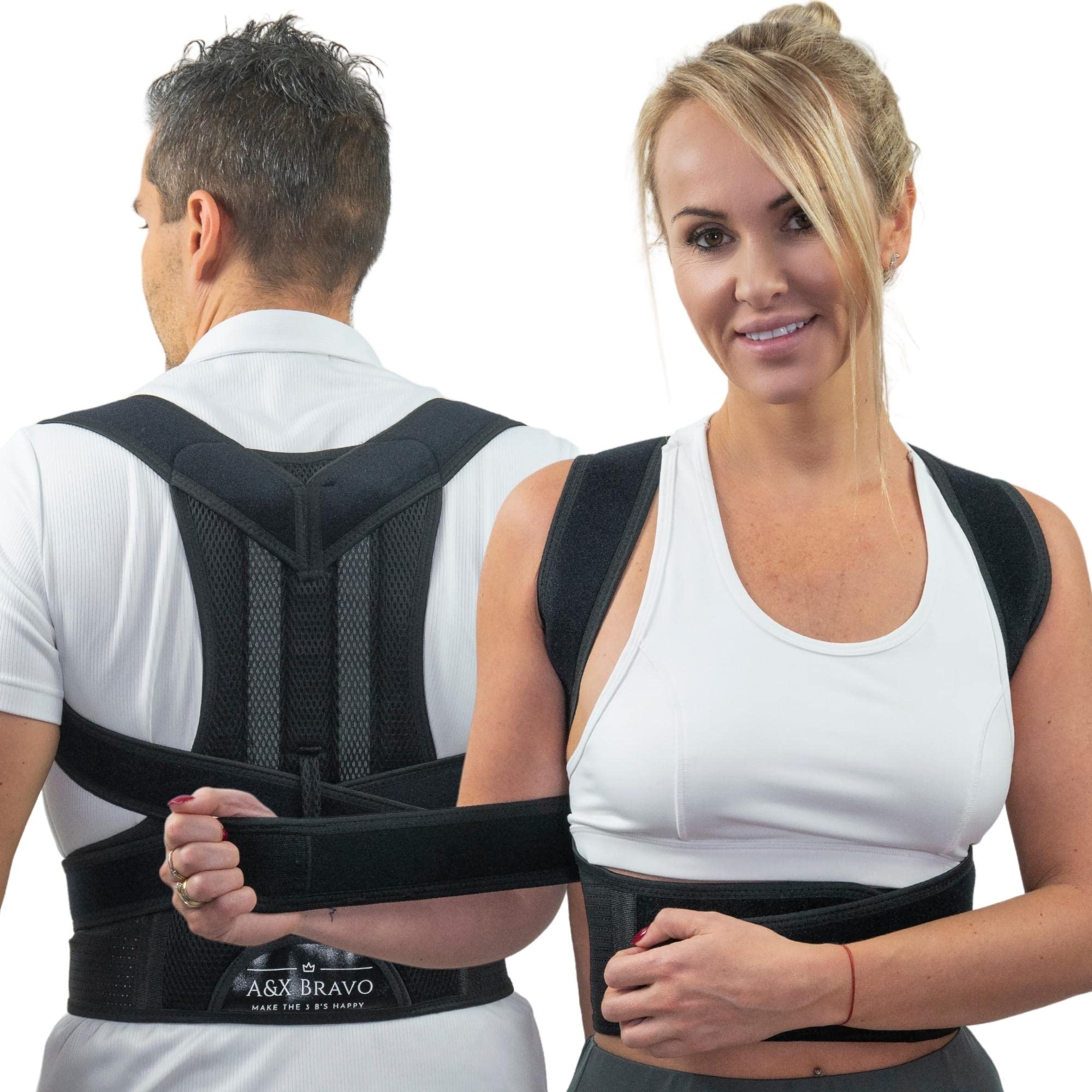A&X Bravo Posture Corrector For Men and Women, Lumbar Support with Adjustable & Breathable Back Brace Improves Posture For Shoulder & Back Support, Providing Back & Shoulder Pain Relief Black - S