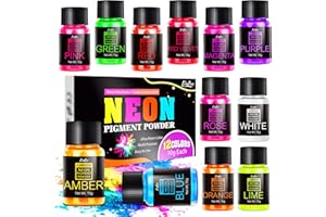 Neon Pigment Powder - 12 Colors Fluorescent Powder for Epoxy Resin, 3D Nail Art, Slime and Soap Making, Neon Resin Dye for Pa