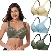 Curve Muse Plus Size Unlined Minimizer Wirefree Bras with Embroidery Lace-3Pack