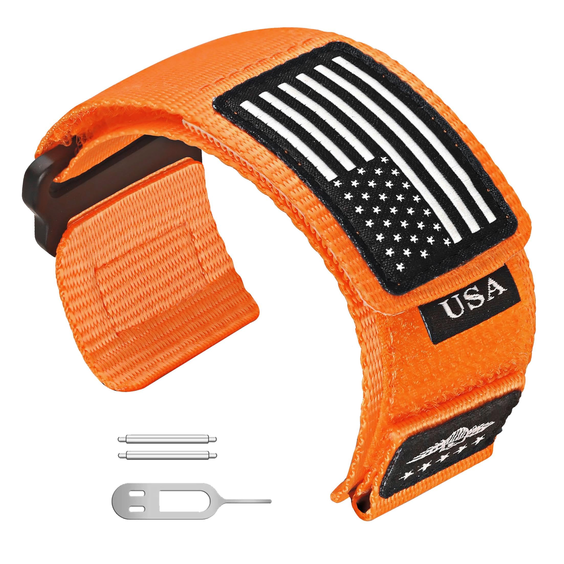 Photo 1 of Abanen Rugged Tactical Nylon Watch Band for Garmin Instinct 3 E 45mm/ Instinct 2 Solar, Sport Strap with Stars-Stripes Flag for Instinct E 45mm/ Tactical/Tide/Esports (Orange)