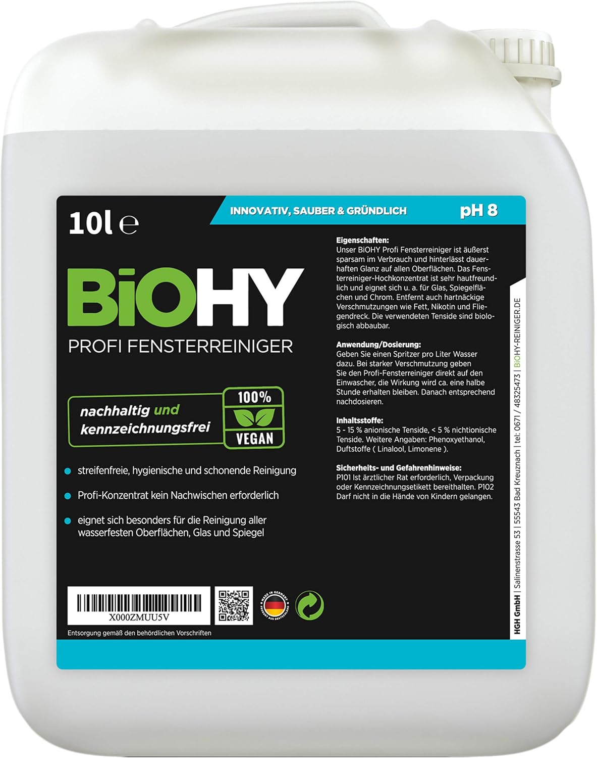 BiOHY Professional Window Cleaner (10l Canister), green, 10 l (Pack of 1)