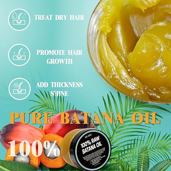 QLASIC 100% RAW BATANA OIL FOR HAIR GROWTH，RAW BATANA OIL FOR HAIR GROWTH AND REPAIR -100% PURE, UNREFINED FROM HONDURAN RAINFORESTS PREVENT HAIR LOSS AND ENHANCES HAIR THICKNESS IN MEN & WOMEN