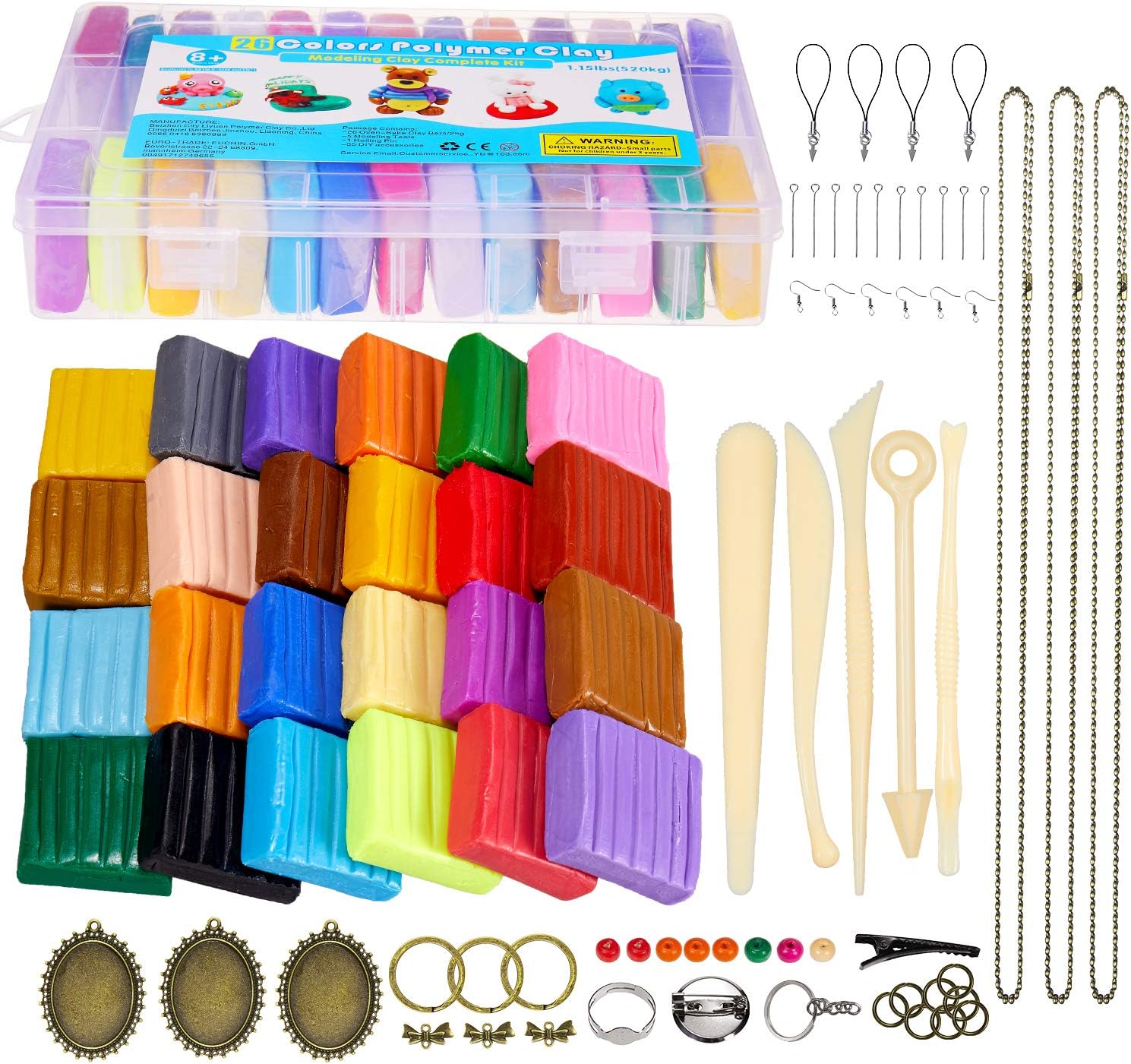 iFergoo Polymer Clay, 26 Colors Oven Bake Clay Kit with 5 Modeling Tools, 40 Accessories, Safe and Nontoxic DIY Baking Clay Blocks - Magic Clay Kit for Kids/Adults