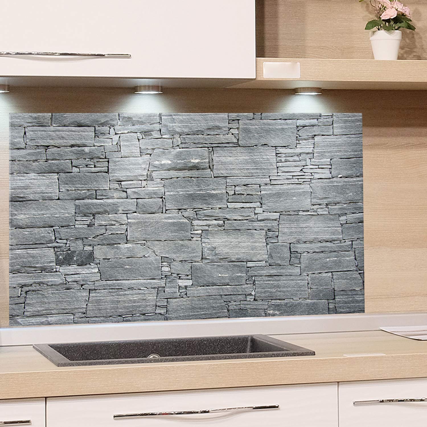 GRAZDesign Küchenrückwand Steinoptik - ESG Glas 80x50cm Spritzschutz