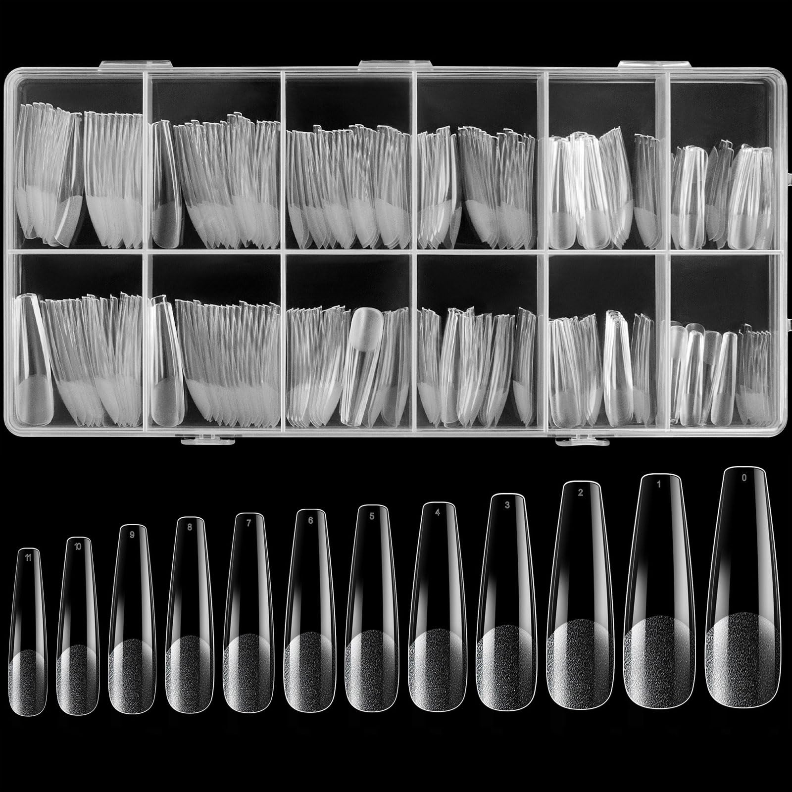 Gel Nail Kit Acrylic Nail Tips, 240 Pcs 12 Sizes Full Cover False Tapered Long Clear Square Fake Press on Art Gel X Nails Tip Extensions Set for Manicure Salon DIY (White, Extra Long)