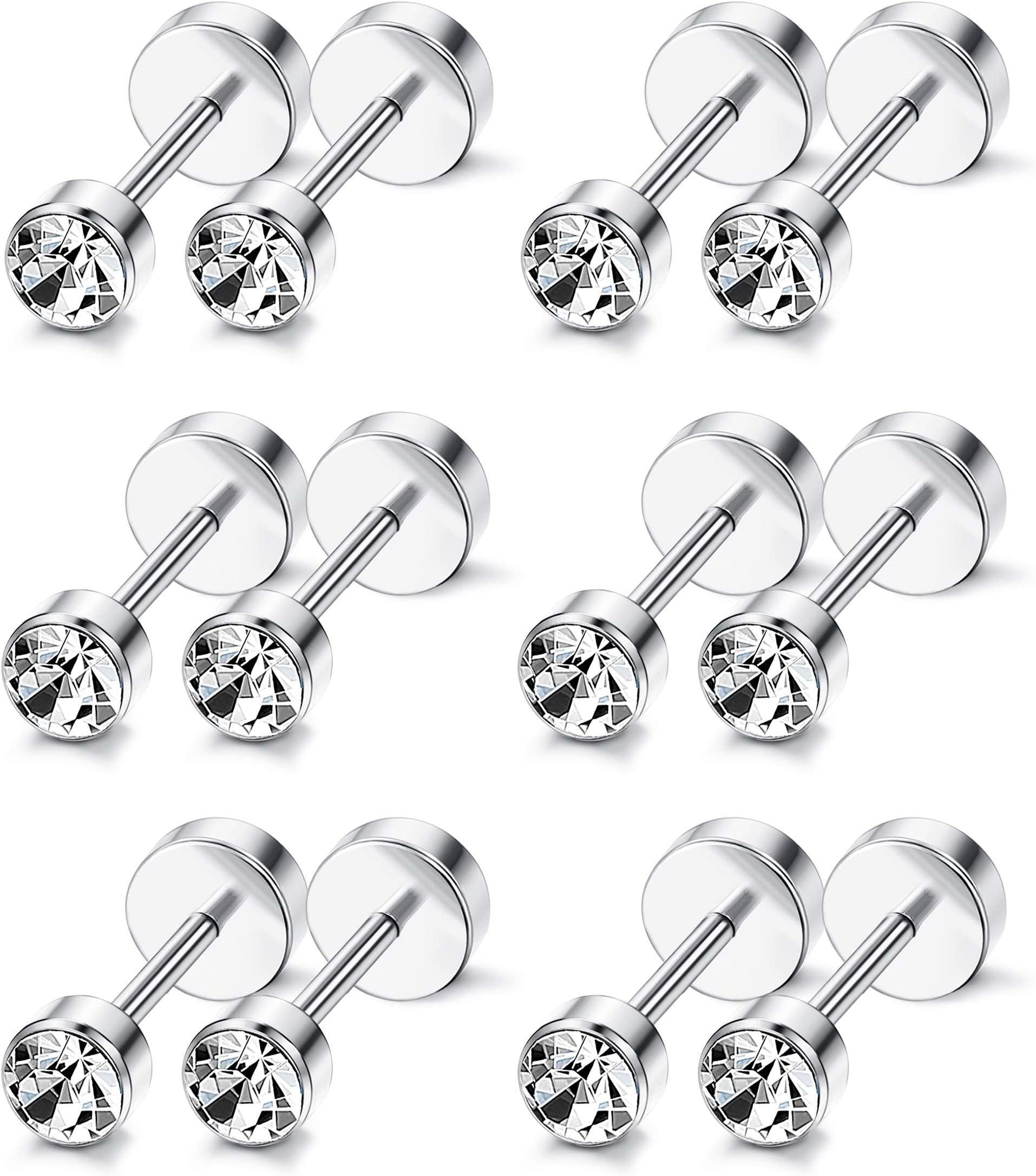 ORAZIO CZ Stud Earrings for Women Men Stainless Steel Cubic Zirconia Cartilage Earrings Flat Back